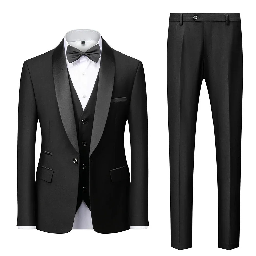Men Mariage Color Block Collar Suits Jacket Trousers Waistcoat Male Business Casual Wedding Blazers Coat Vest Pants 3 Pieces Set 240126