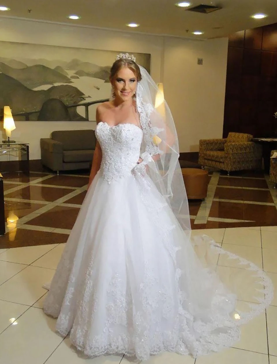 White Wedding Dresses Ivory Bridal Gowns Formal A Line Applique Custom Zipper Lace Up Plus Size New Floor-Length Sweetheart Tulle Beaded Sequins Sweep