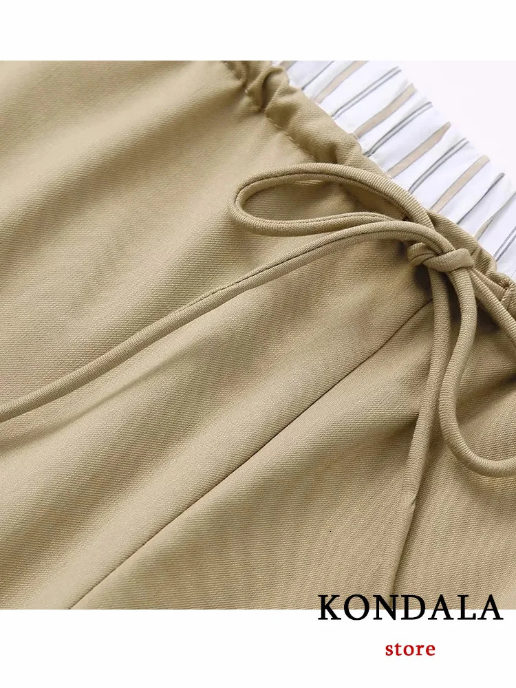 KONDALA Vintage Khaki Office Lady Suit VNeck Single Button Sleeveless Vest High Waist Long Straight Pants Fashion Autumn 240123