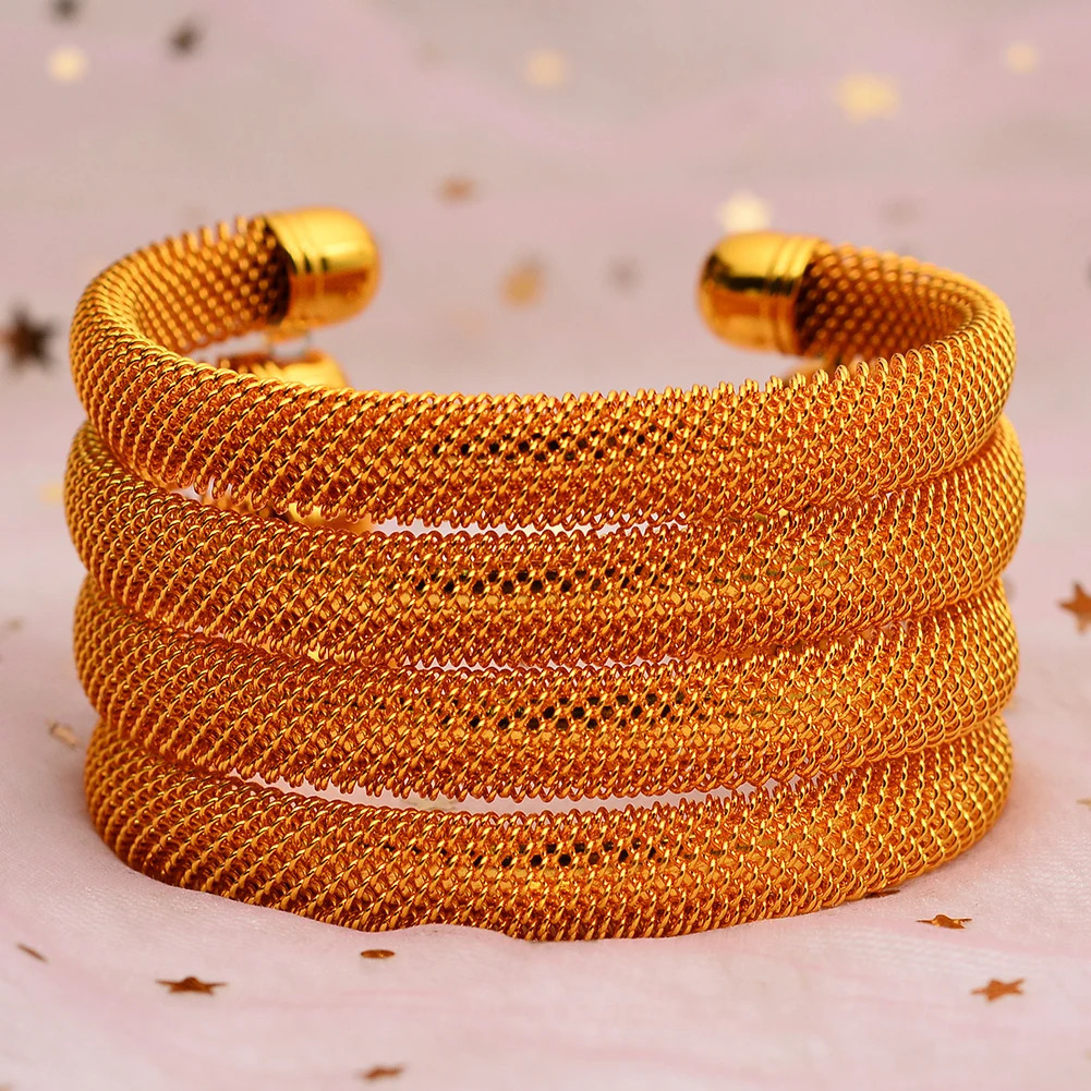 4pcsSet 24K Dubai Gold Color Cuff Bangle For Women Ethiopian Jewelry bracelets African wedding jewelry Bangles Party gifts 240130