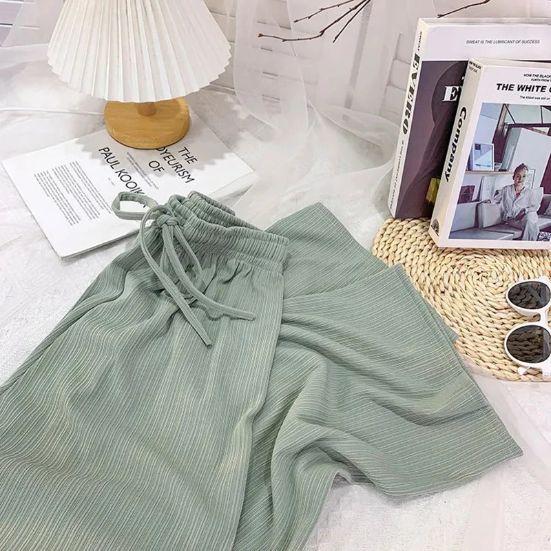 Zoki Summer Ice Silk Wide Leg Pant Fashion High Waist Loose Straight Trousers Harajuku Korean All Match Casual Pants 240202
