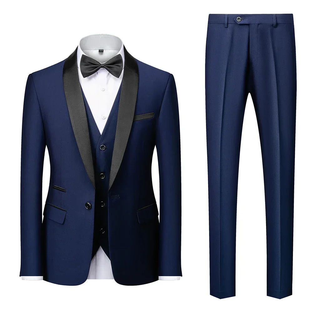 Men Mariage Color Block Collar Suits Jacket Trousers Waistcoat Male Business Casual Wedding Blazers Coat Vest Pants 3 Pieces Set 240126