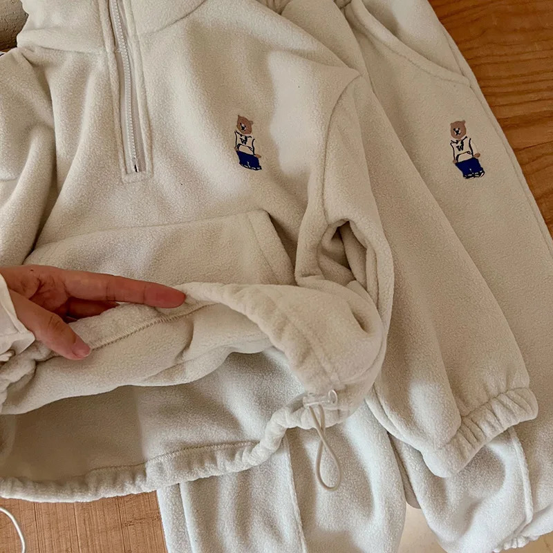 MILANCEL Kids Clothing Set Polar Fleece Boys Hoodie Suit Embroidery Warm Sweatshirts And Pants 2 Pcs Suit 240131