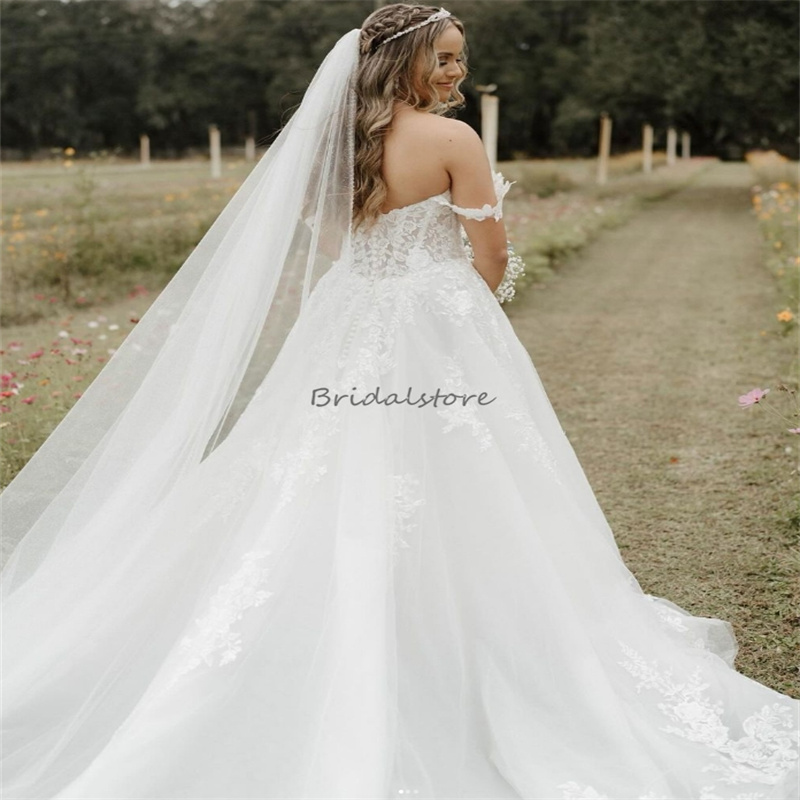 Dream White Lace Wedding Dresses 2024 Appliques Lace Off Shoulders Country Photograph Bride Dress Elegant Backless Garden Fariy Bridal Vestios Novias 