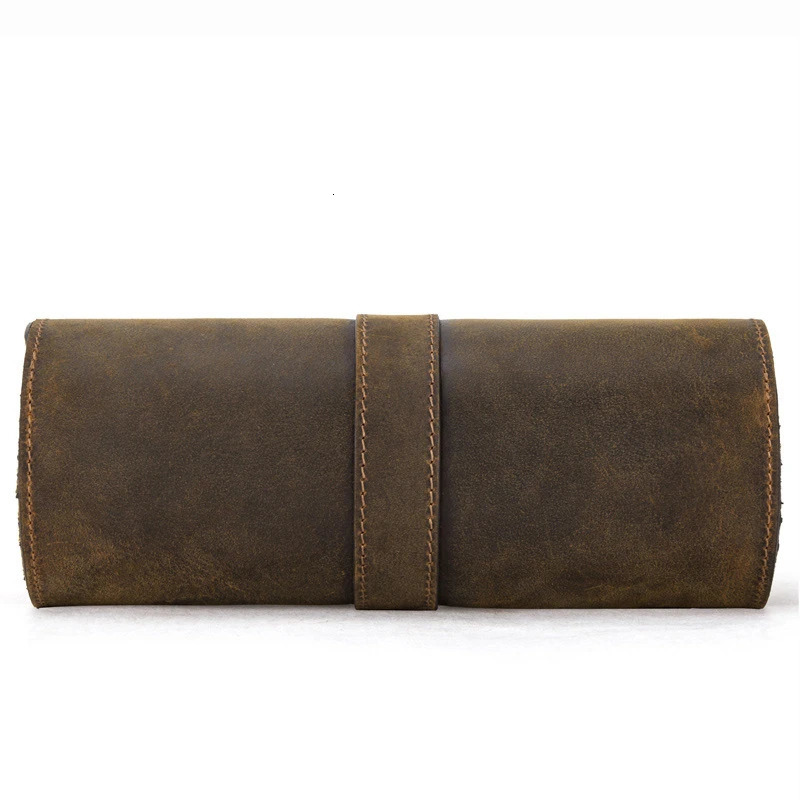 Cow Leather 3 Slot Watch Box Handmade Watch Roll Travel Case Wristwatch Pouch Exquisite Retro Slid in Out Organizer 240124