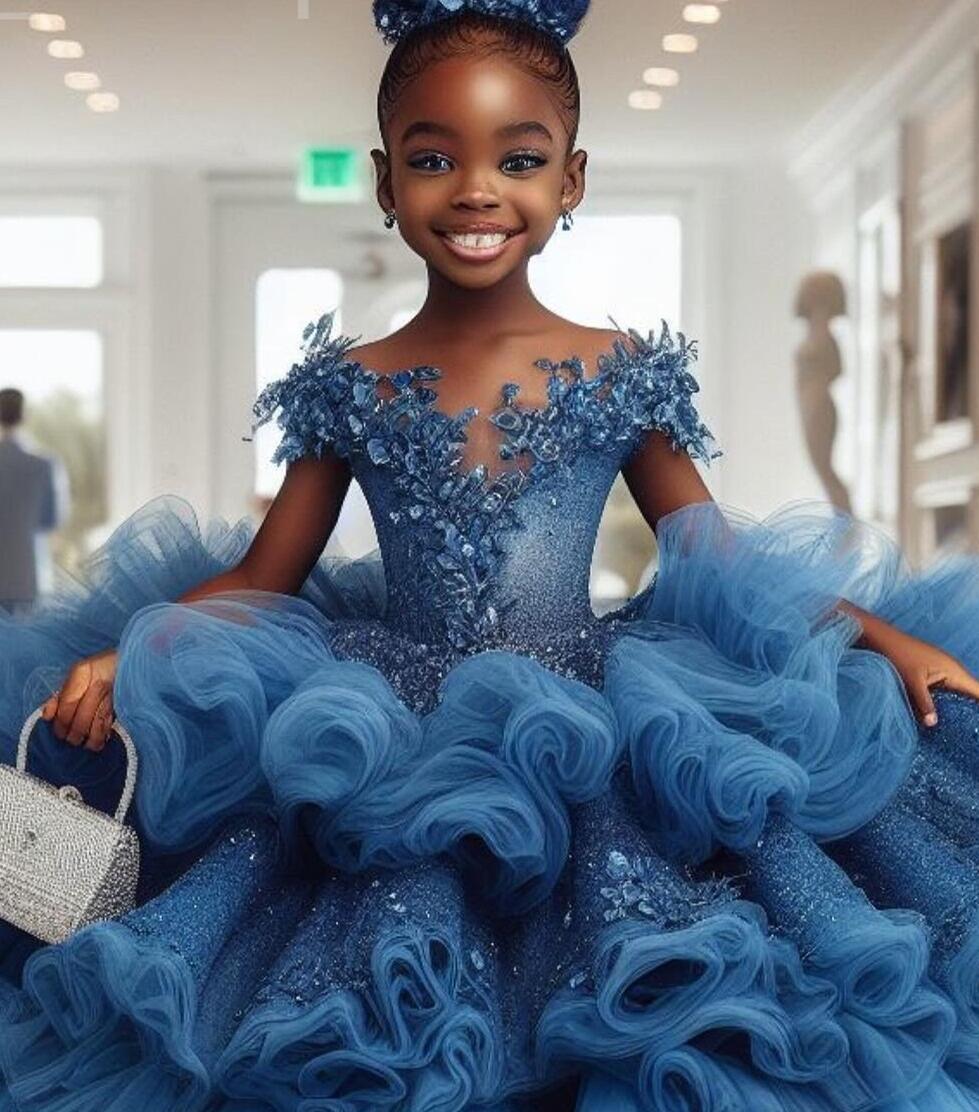 Blue Lace Sheer Neck wer Dresses for Weddings & Christmas, Tulle Tiers urious Little Girl Peageant Birthday Christening Tutu Dress Gowns ZJ428