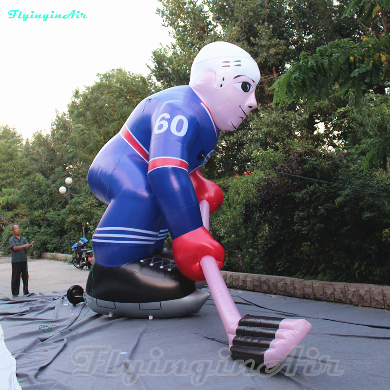 wholesale Giant Advertising Inflatable Ice Hockey Player Sporter Model 5m Blue Air Blow Up Hockey Team Member For March Event