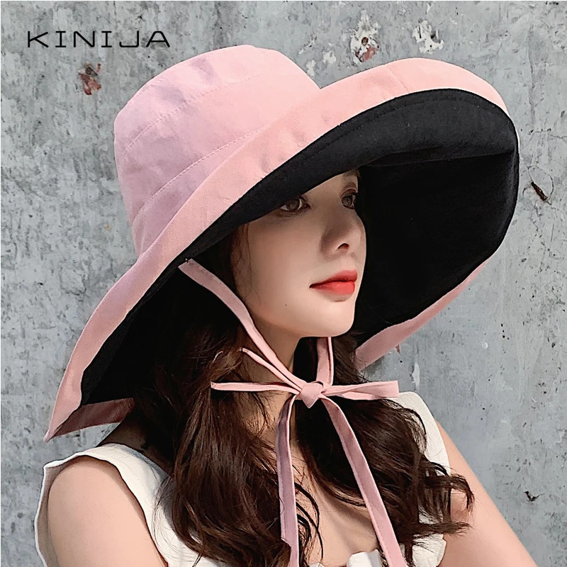 summer women Double side fashion wide Large brim Sun Hat outdoor beach fisherman cap UV proof sun protection hat bucket hat 240127