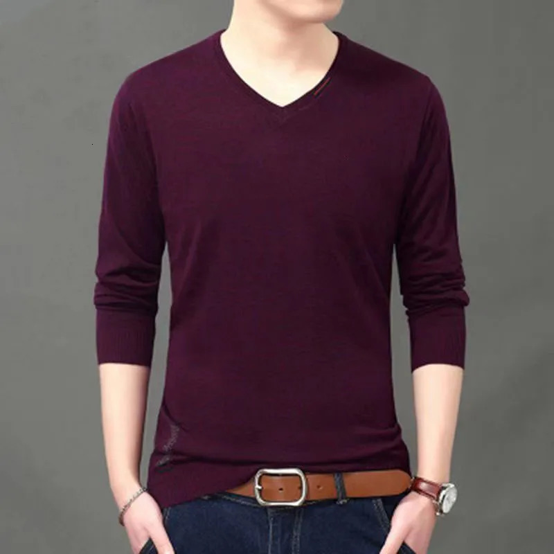 Spring Autumn Vneck Knitted Long Sleeve Male Clothes Allmatch Casual Men's Social Shirt 2023 Top Men T 240129