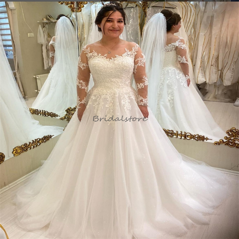 Plus Size Lace Wedding Dresses 2024 Rustic Country Illusion Long Sleeve Garden Bridal Gowns A Line Tulle Church Bride Dress Elegant Women Robe De Mari