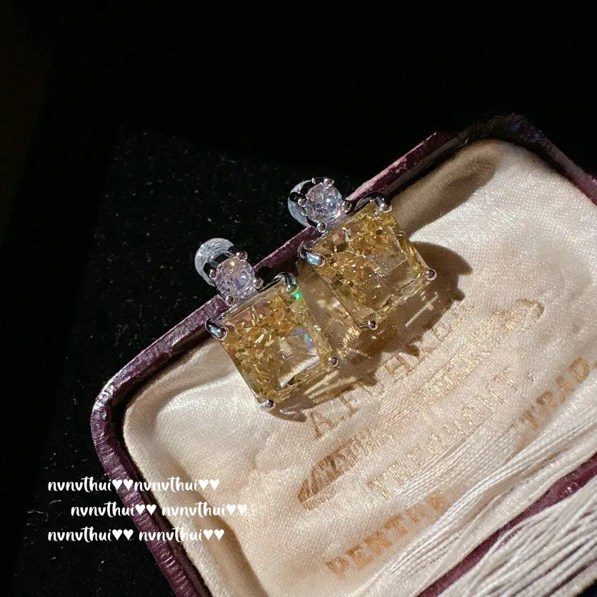 Sterling 925 Silver Women Jewelry Set Lab Diamond Zircon Jewelry Yellow Necklace Ring Earrings Womens Bridal Wedding Jewelry 240119