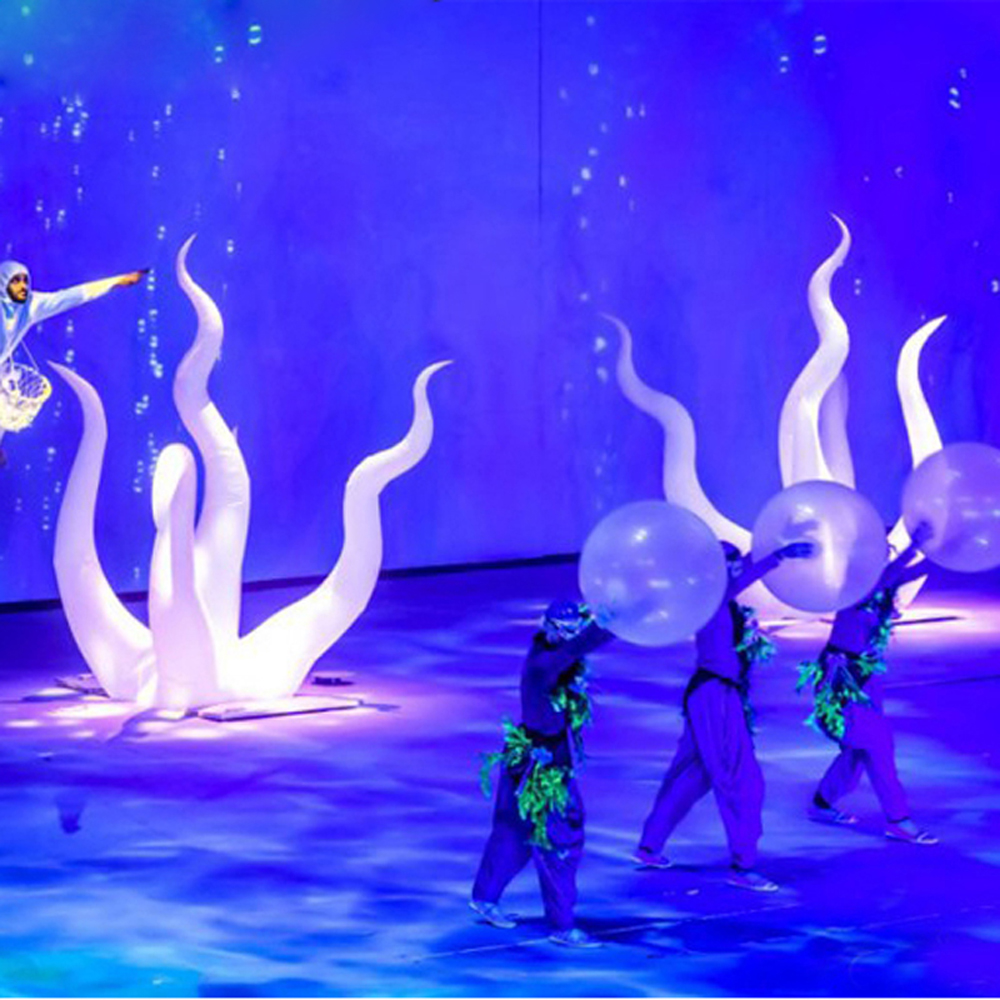 wholesale 2.4mH 8ft high party inflatable led lights decoration standing seaweed water plants with base blower and colorful bulbs for stage nightclub