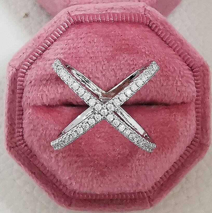 Sterg Cross Band Ring: Sier Pave White Sapphire CZ Dia Gemstones Wedding Rings