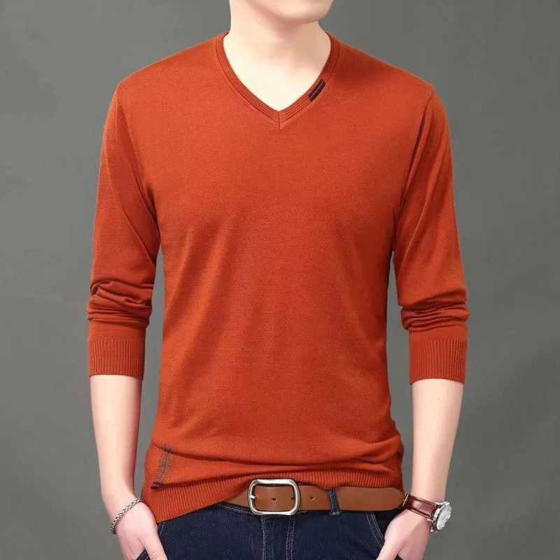 Spring Autumn Vneck Knitted Long Sleeve Male Clothes Allmatch Casual Men's Social Shirt 2023 Top Men T 240129