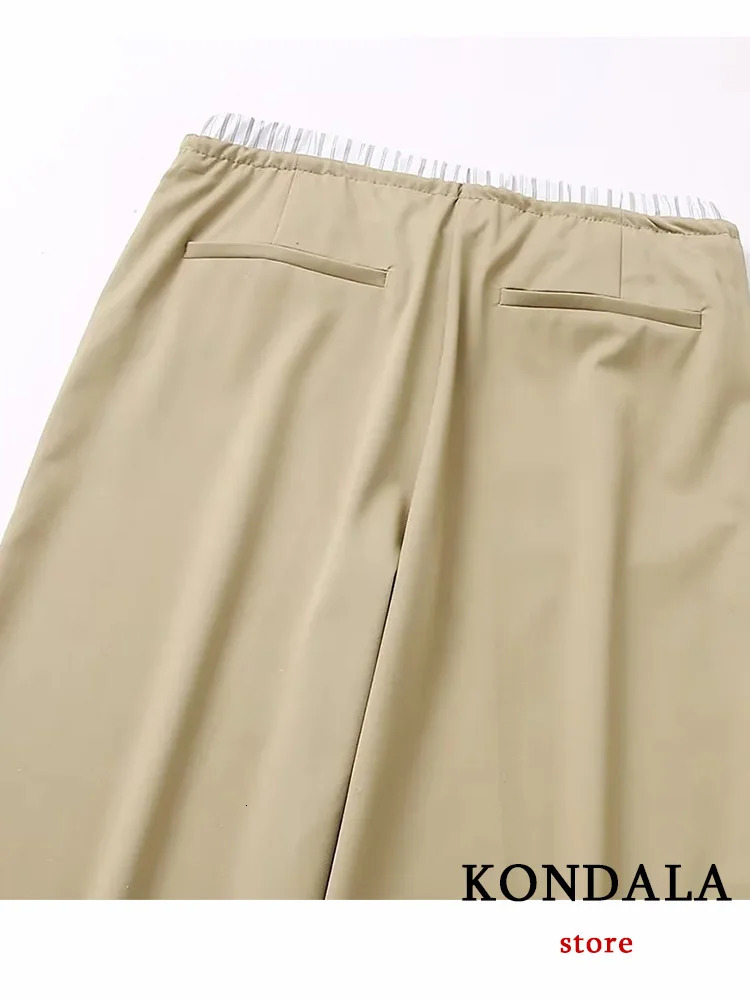 KONDALA Vintage Khaki Office Lady Suit VNeck Single Button Sleeveless Vest High Waist Long Straight Pants Fashion Autumn 240123