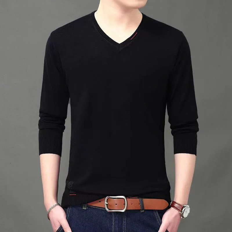 Spring Autumn Vneck Knitted Long Sleeve Male Clothes Allmatch Casual Men's Social Shirt 2023 Top Men T 240129