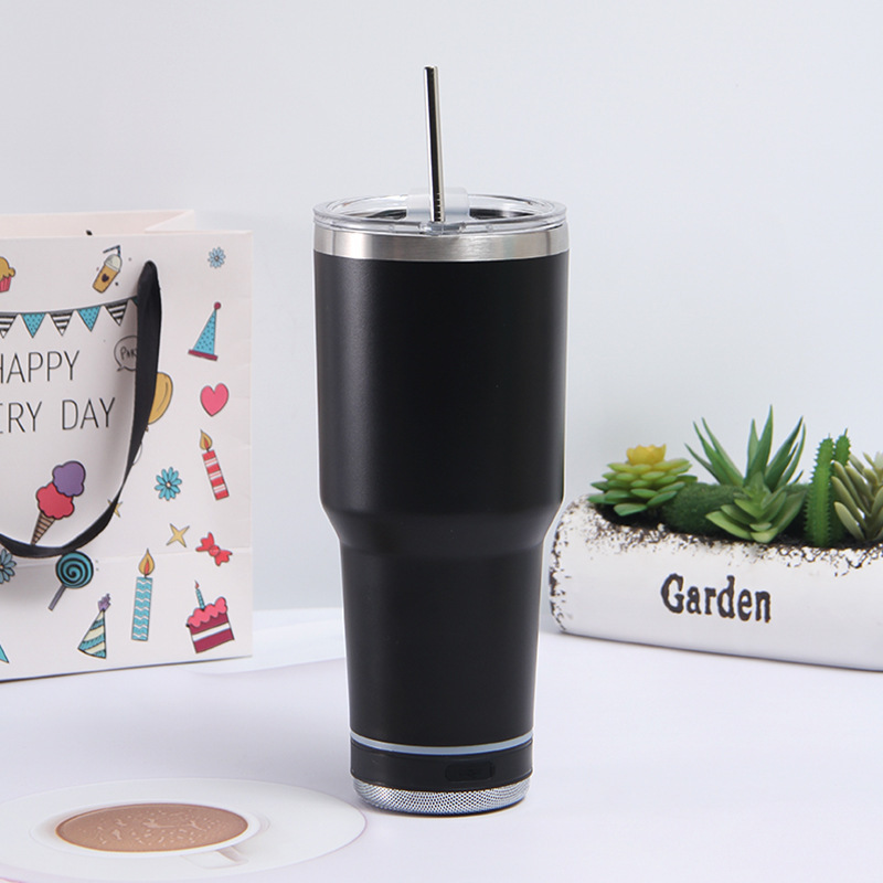 30oz Bluetooth Speaker Tumblers stainless steel vacuum insulated music cup Coffee water drinking bottle with wireless Speaker metal straw
