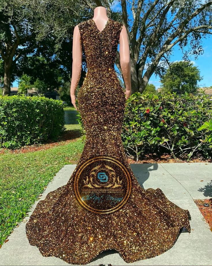 Brown Sparkly Mermaid Evening Party Gala Dresses for Women Luxury Diamond Crystal Velvet Prom Ceremony Gown robe de soiree