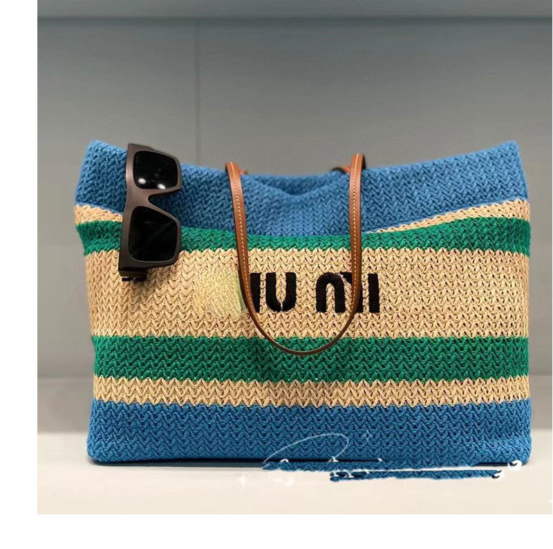 New high-capacity striped women's Tote bag Beach bag Shopping bag Woven commuter shoulder bag
