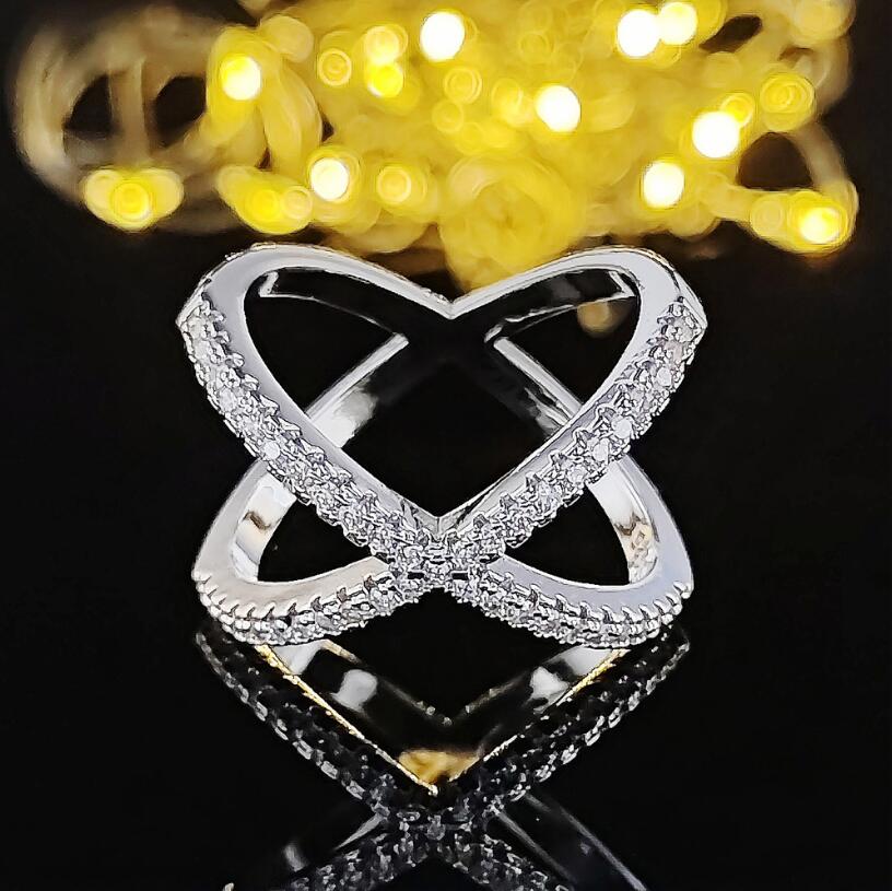 Sterg Cross Band Ring: Sier Pave White Sapphire CZ Dia Gemstones Wedding Rings