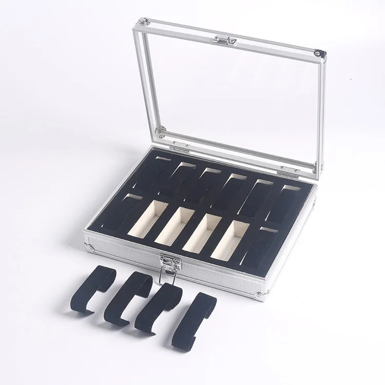 Useful Aluminium Watches Box 12 Grid Slots Jewelry Watches Display Storage Box Square Case Suede Inside Rectangle Watch Holder 240124