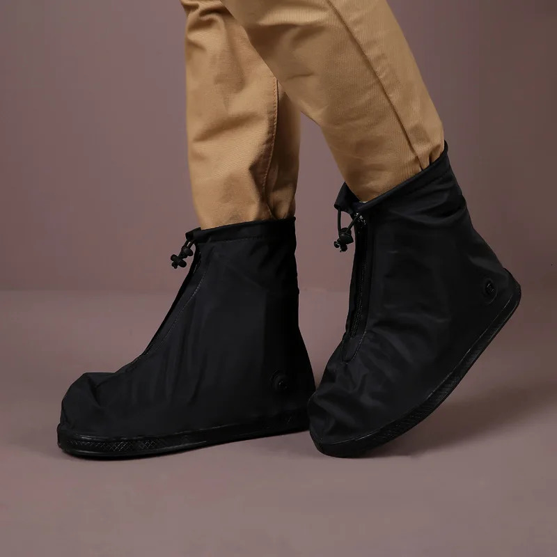 Black Zipper Cover For Shoes Boots Unisex Men Women Transparent Galoshes Reusable Clear Shoe Covers Waterproof Rain 240130