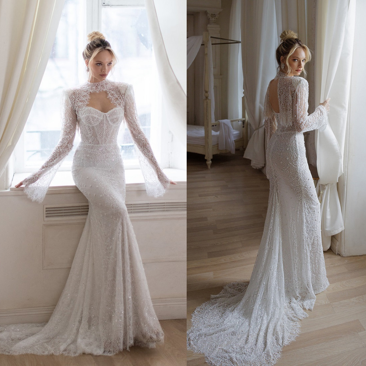 Elegant Mermaid Bridal Gowns Appliques Sequins Wedding Dress Backless Lace Up Custom Made Bride Dresses Vestido de novia Plus Size