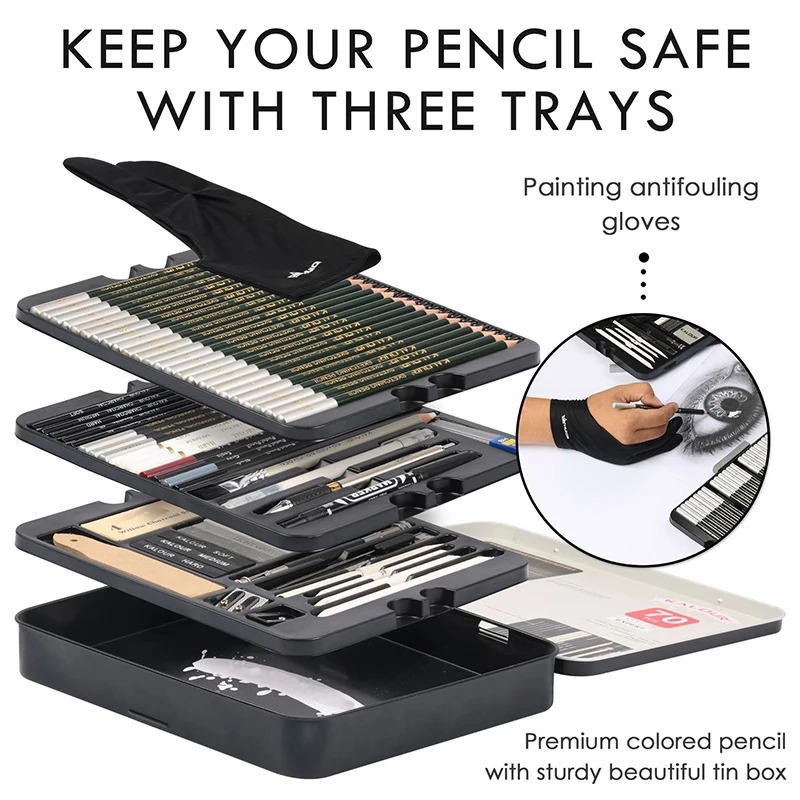 KALOUR 70Pcs Professional Drawing Sketch Pencils Set Wood Pencil Tool Kit Graphite Charcoal Pencil Artist Beginner Art Supplies 240122