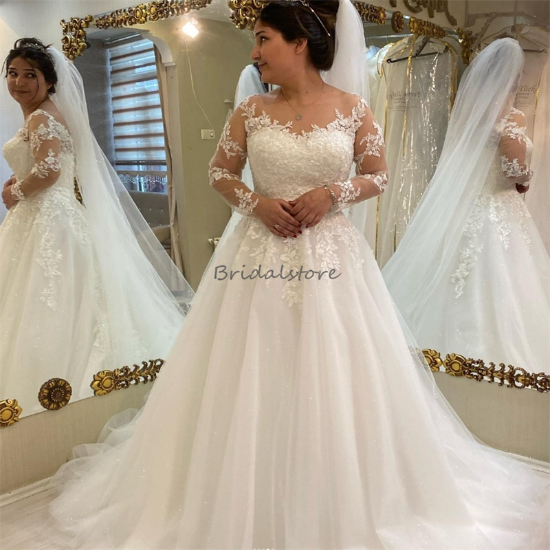 Plus Size Lace Wedding Dresses 2024 Rustic Country Illusion Long Sleeve Garden Bridal Gowns A Line Tulle Church Bride Dress Elegant Women Robe De Mari