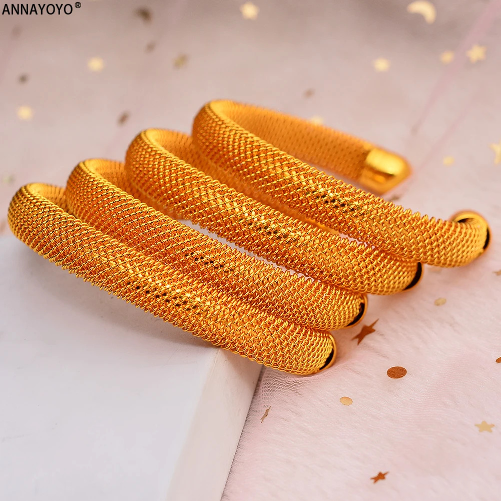 4pcsSet 24K Dubai Gold Color Cuff Bangle For Women Ethiopian Jewelry bracelets African wedding jewelry Bangles Party gifts 240130
