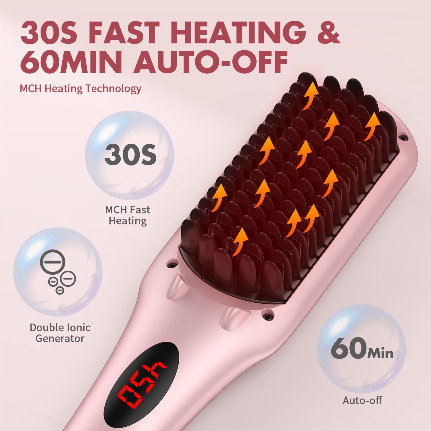 MIROPURE Enhanced Hair Straightener Heat Brush by MiroPure, 2-in-1 Ceramic Ionic Straightening Brush, Hot Comb with Anti-Scald Feature