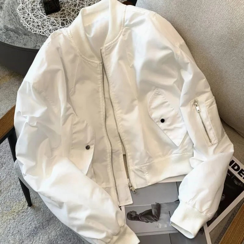 Deeptown Vintage Cropped Women's Bomber Jacket Oversized Korean Streetwear Zipper Fashion Track Short Jackets Black Autumn Winte 240127