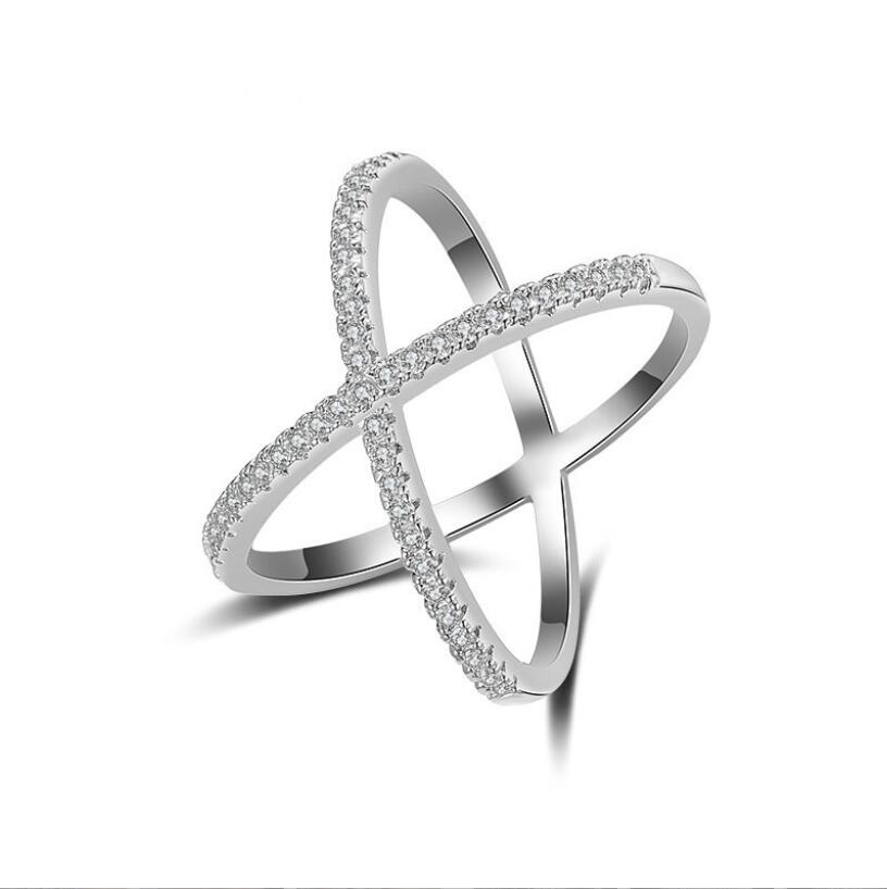 Sterg Cross Band Ring: Sier Pave White Sapphire CZ Dia Gemstones Wedding Rings