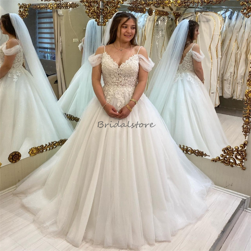 Sparkly Boho Wedding Dresses 2024 Spaghetti Straps A Line Plus Size Bridal Dress Sexy Backless Applique Lace Rustic Country Fairy Bride Robe De Mariee