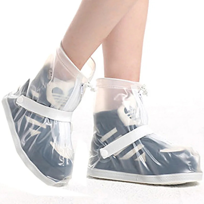 Black Zipper Cover For Shoes Boots Unisex Men Women Transparent Galoshes Reusable Clear Shoe Covers Waterproof Rain 240130