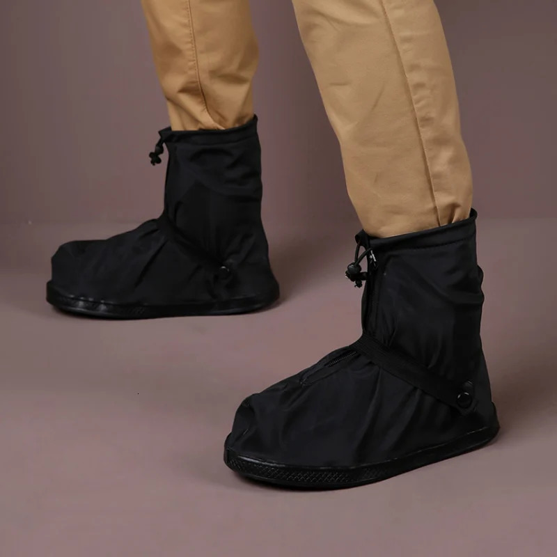 Black Zipper Cover For Shoes Boots Unisex Men Women Transparent Galoshes Reusable Clear Shoe Covers Waterproof Rain 240130