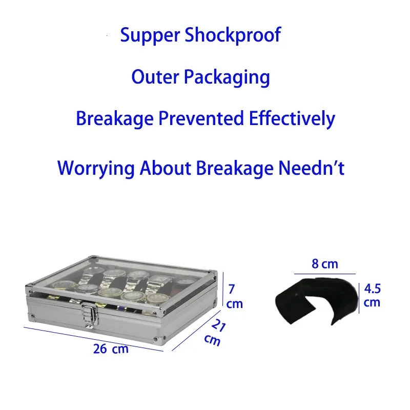 Useful Aluminium Watches Box 12 Grid Slots Jewelry Watches Display Storage Box Square Case Suede Inside Rectangle Watch Holder 240124