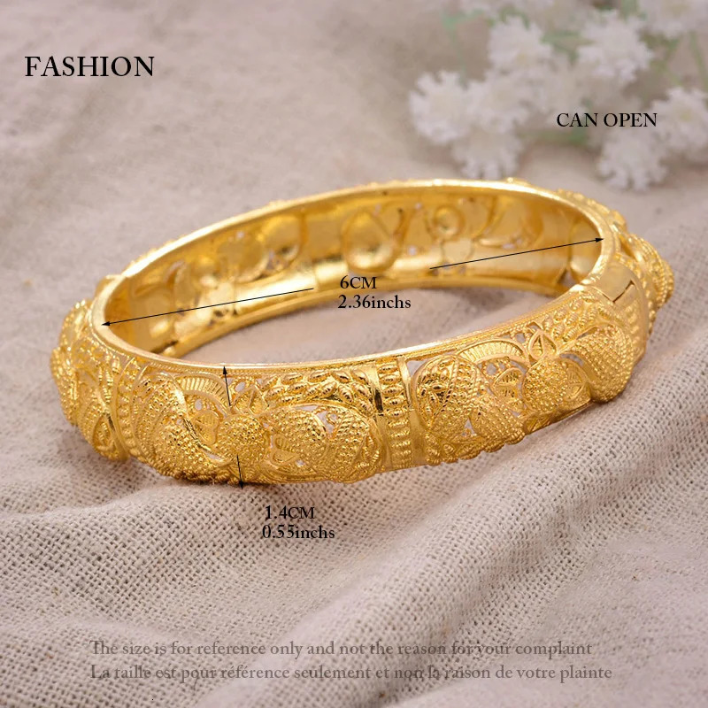 24K Bangles 4PcsLot Ethiopian Africa Fashion Gold Color For Women African Bride Wedding Bracelet Jewelry Gifts 240130