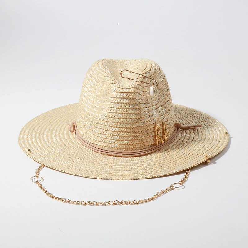 Stylish 2024 Letter Straw Fedora with Chain - Sun Protection Beach & Tea Party Hat dh910320090