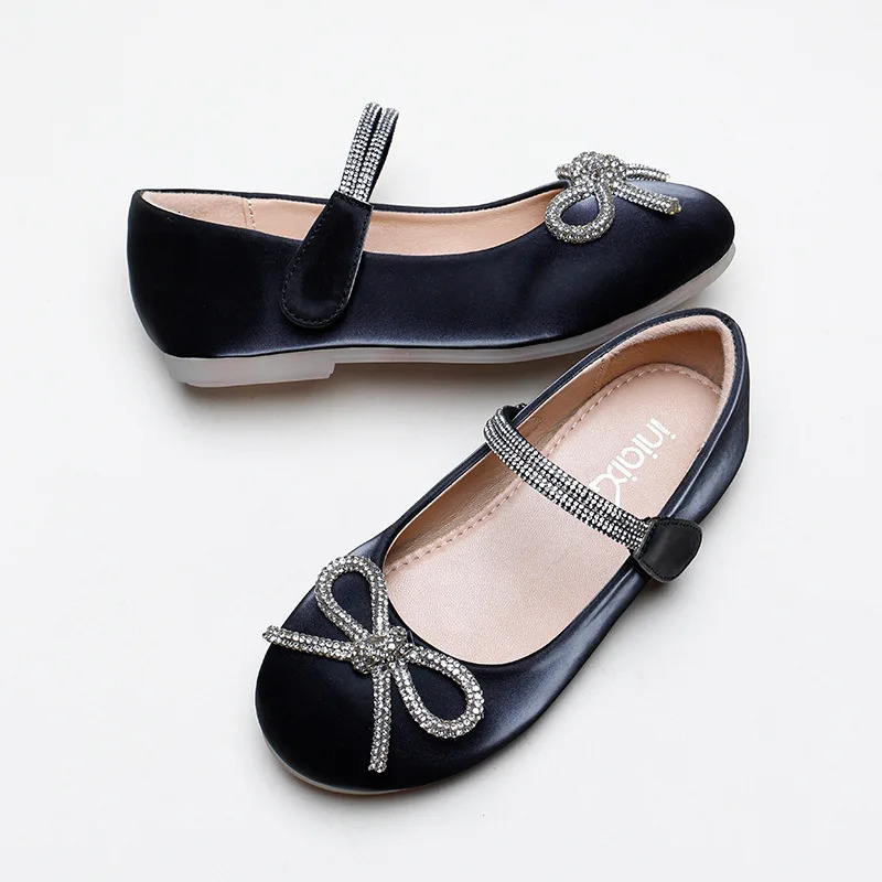 Kids Shoes Pearl Light Princess Shoes Spring Girls' Soft Sole Single Shoes Bow Knot Soft Sole Children's Shoes Mary Janes 240118