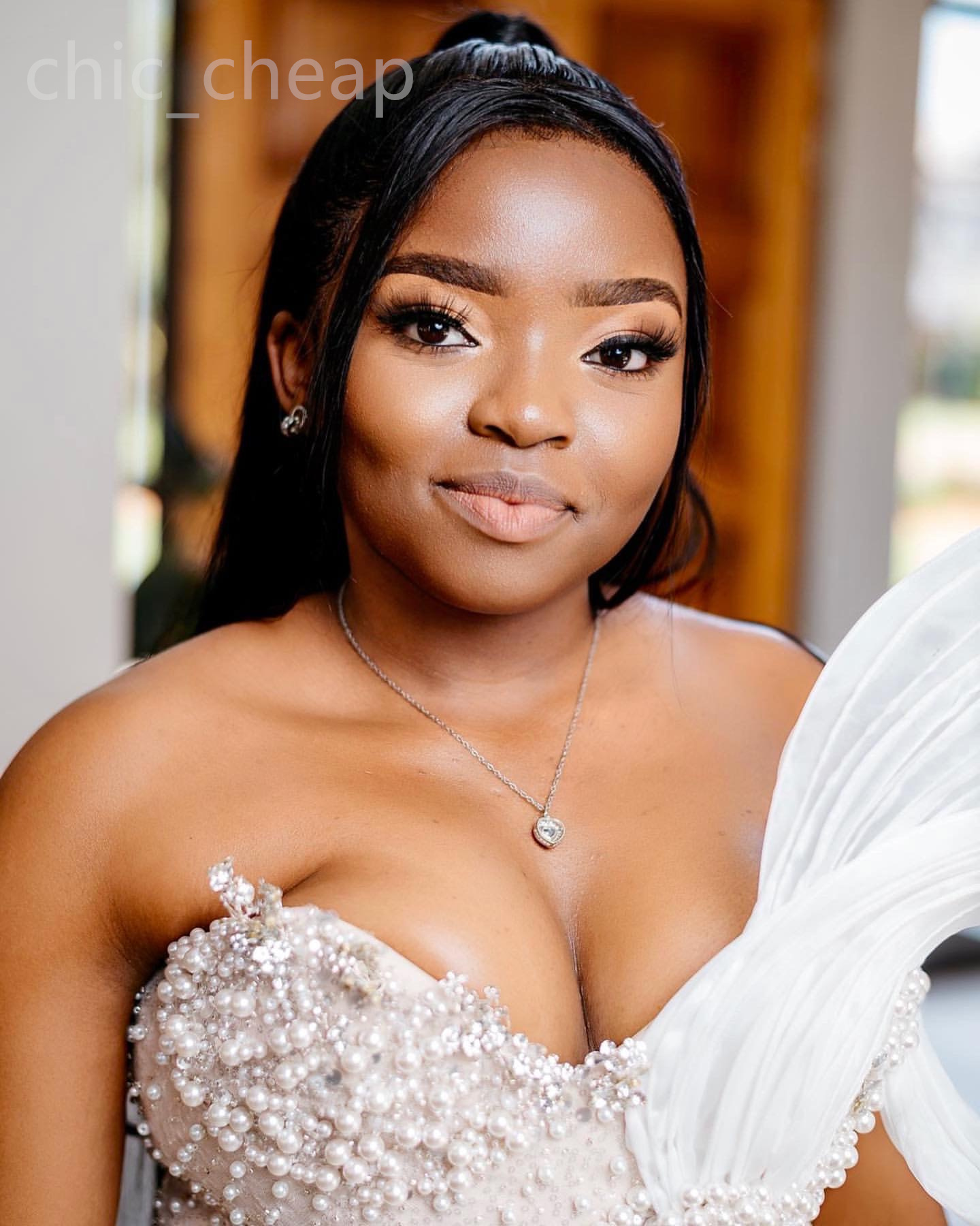 2024 Aso Ebi Ivory Mermaid Prom Dress Beaded Pearls High Split Evening Formal Party Second Reception Birthday Engagement Gowns Dresses Robe De Soiree 
