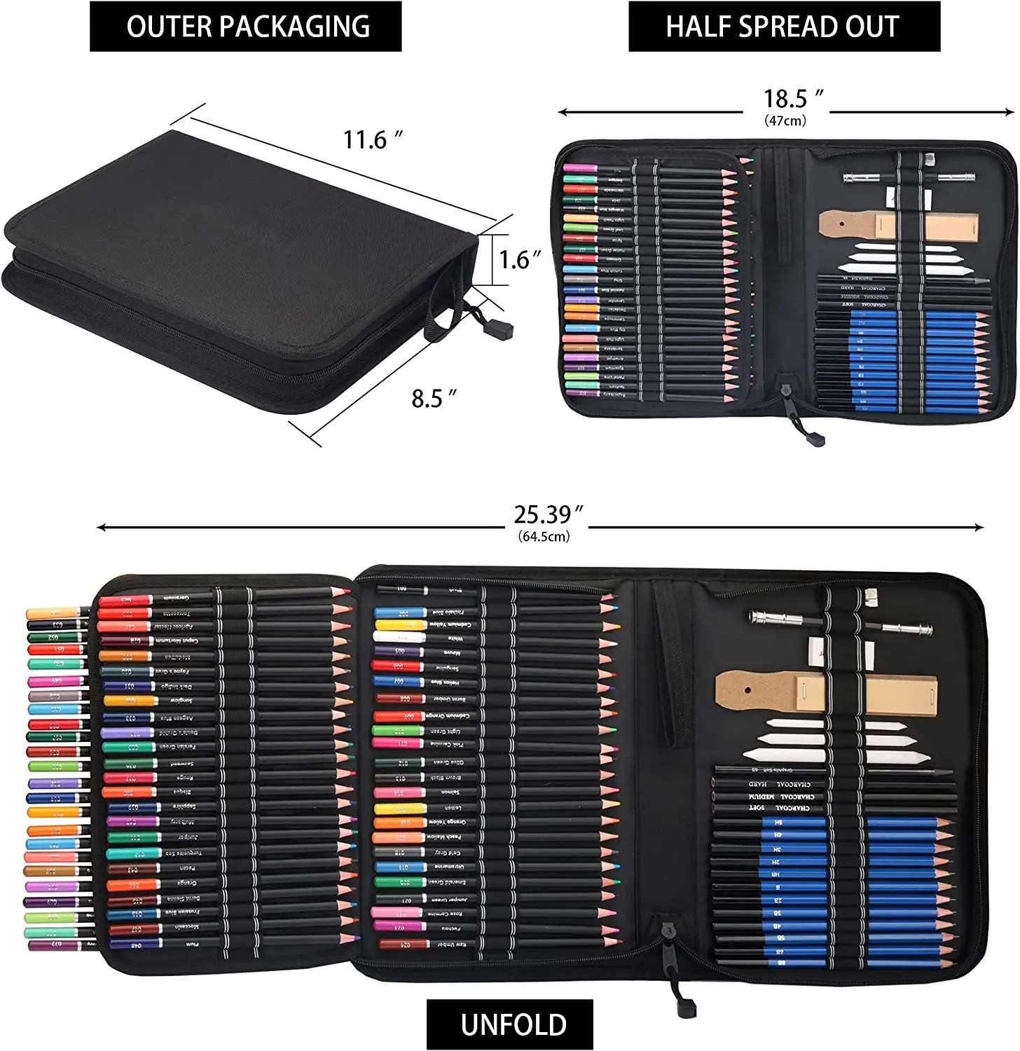 96 Pcs Premium Drawing Pencil Set including 72 Colored Pencils and 24 Sketch KitArt Pencil Kit in Zippered Travel Case Gift 240122