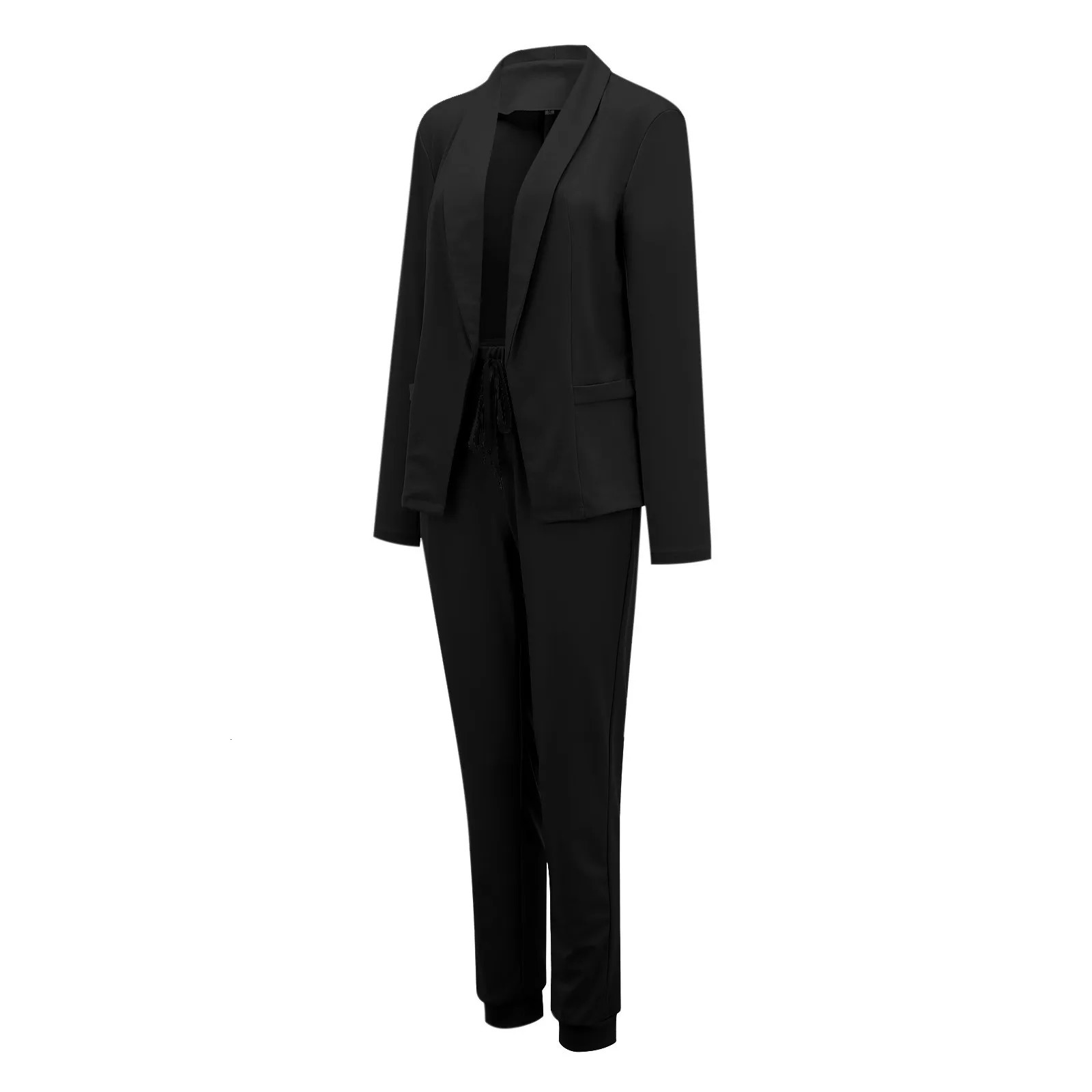 Women Fashion Two Pieces Sets Office Wear Blazers Coat And High Waist Pants Simple Solid Color Slim Fit Trouser Jacket Suit 240127