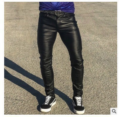 Sexy Men Faux Leather Pu Matte Shiny Fashion Pants Role Men X Soft Skinny Gay Pants Zipper Open Pencil Pants Gay Wear FX130 211112