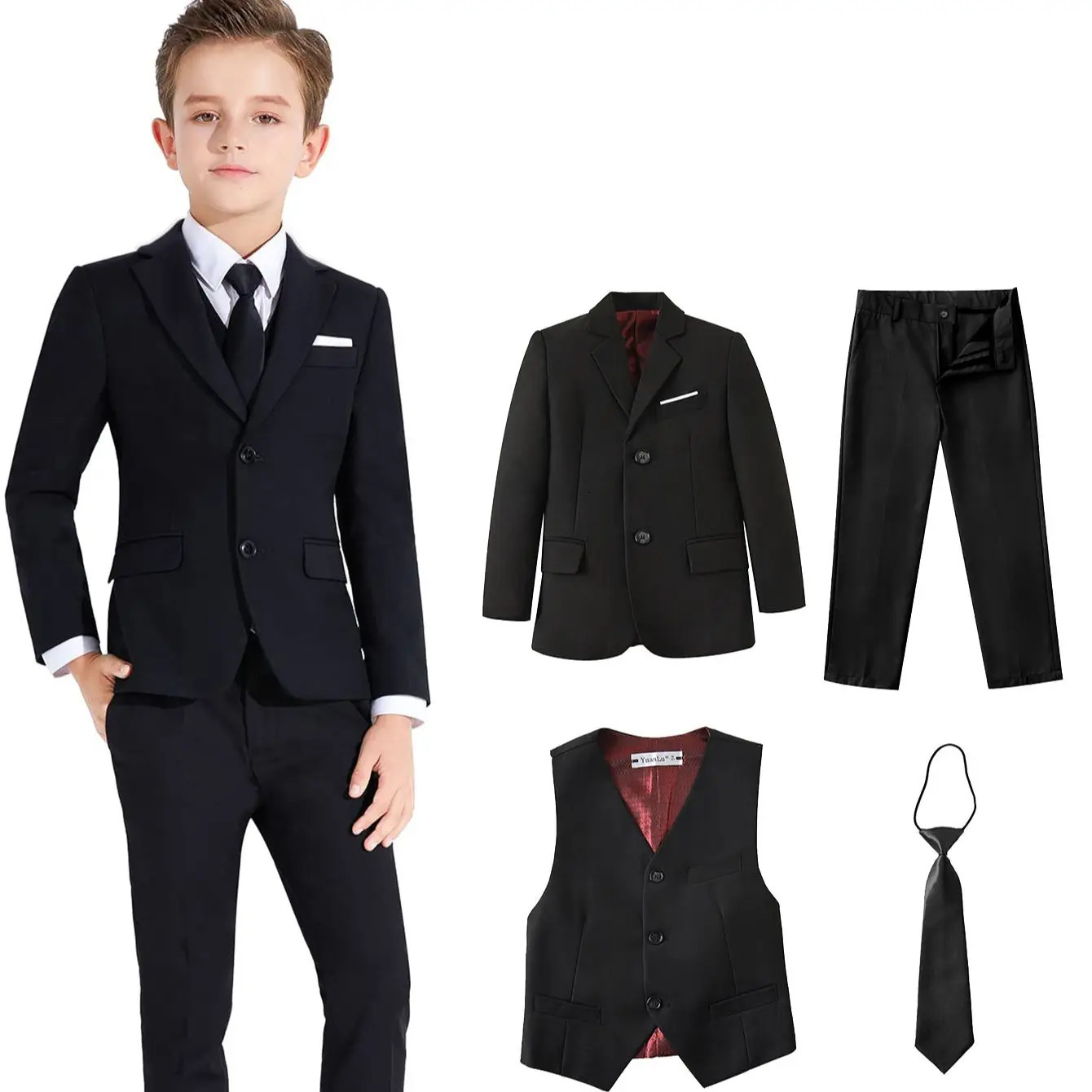 Boys Suits Colorful Formal Suits 4 Piece Slim Fit Dresswear Suit Set Jacket Vest Pants and Tie 240130
