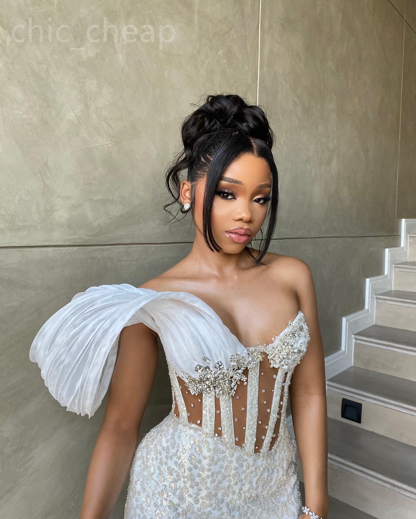 2024 Aso Ebi Ivory Mermaid Prom Dress Beaded Crystals Sequined Lace Evening Formal Party Second Reception Birthday Engagement Gowns Dresses Robe De So