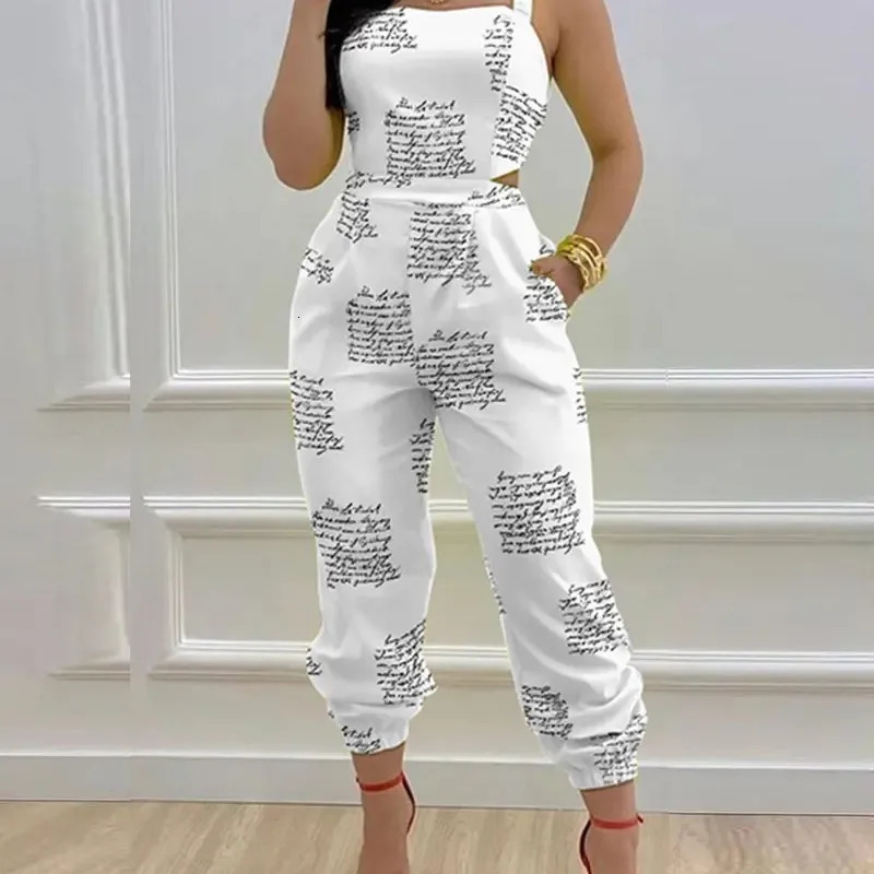 Spring/Summer Fashion Strap Print Jumpsuit Feminino Open Back Lace Up Jumpsuit Mono Elegante Mujer Woman Rompers Bodysuit 240129