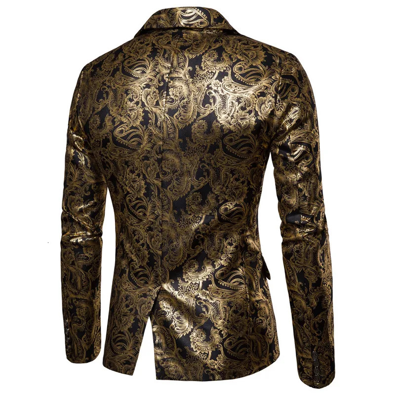 Mens Golden Floral Blazers Business Casual Suit Wedding Dress Gold Blazer Coats Jackets 240126