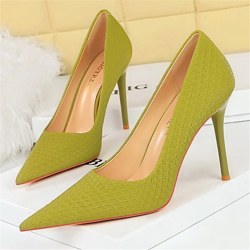 Women Fetish 10cm High Heels Green Pumps Wedding Bridal Stiletto Sexy Weave Flower Lady Scarpins Event Party Shoes 240119