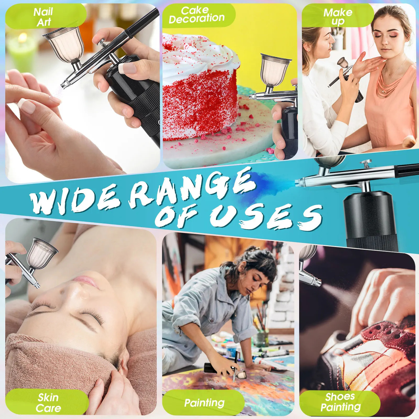 Airbrush Kit with Compressor Air Brush Gun Rechargeable Portable High Pressure Air Brushes with Cleaning Brush Set240129